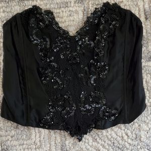 Vintage 1990s Black Silk Beaded Lore Bustier - Size M
